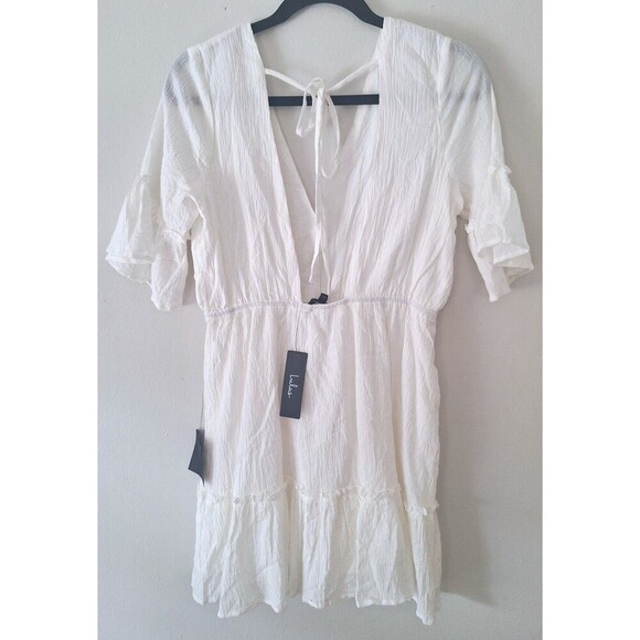 Lulus Sunshine Daydream White Short Sleeve Cutout Mini Dress Size Large NWT - Picture 4 of 11